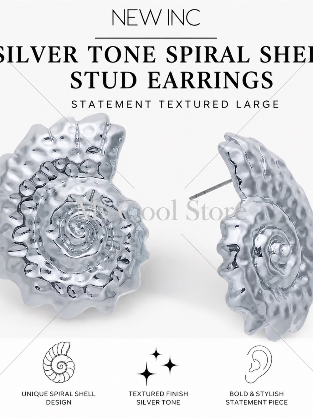 INC New Silver Tone Spiral Shell Stud Earrings - Silver Accessories